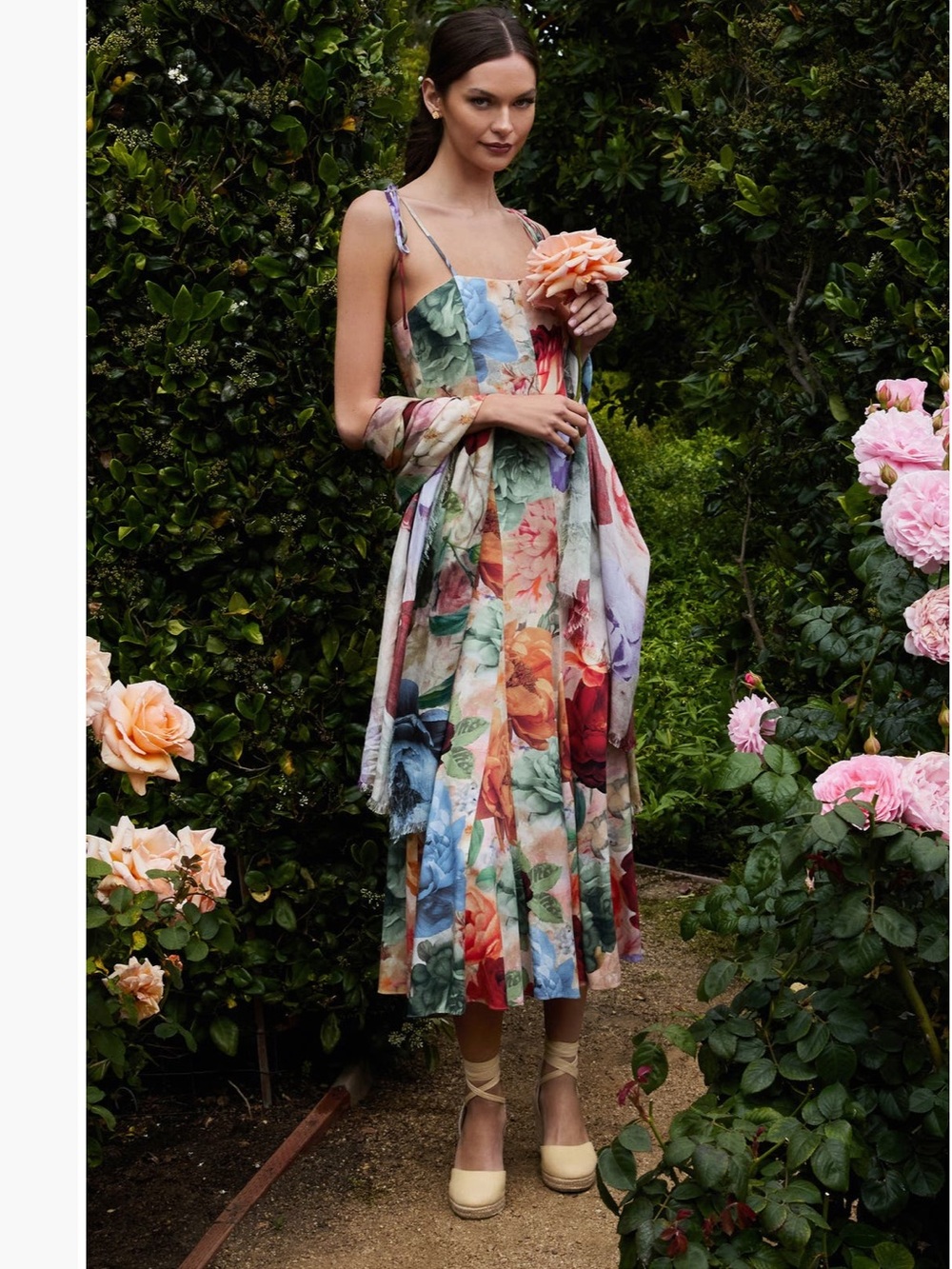 Alice + Olivia  Multicolor Floral Midi Dress with Tie Straps